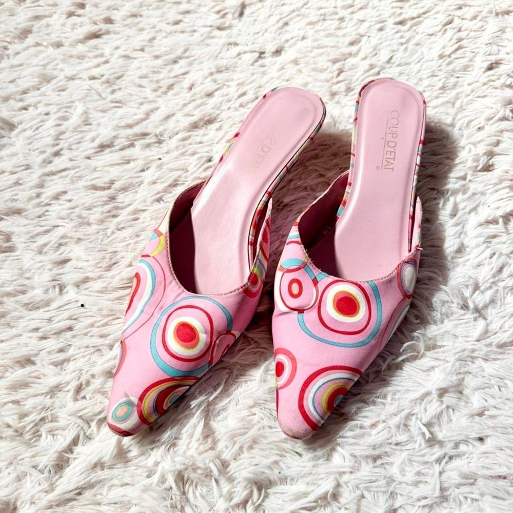 Vintage Y2K Art to Wear Abstract Quirky Kitten Heel Mule Womens 8.5 Retro Groovy